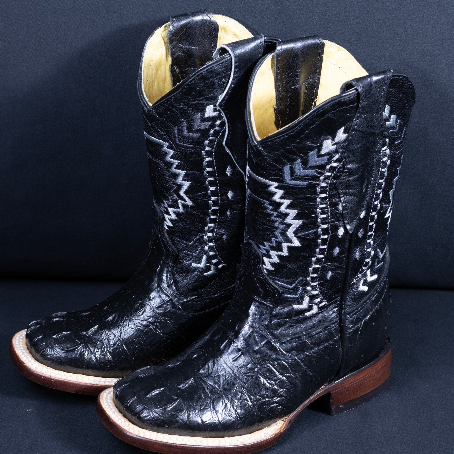 Kids Cowboy City Black Hornback Prints Caiman Square Toe Boots