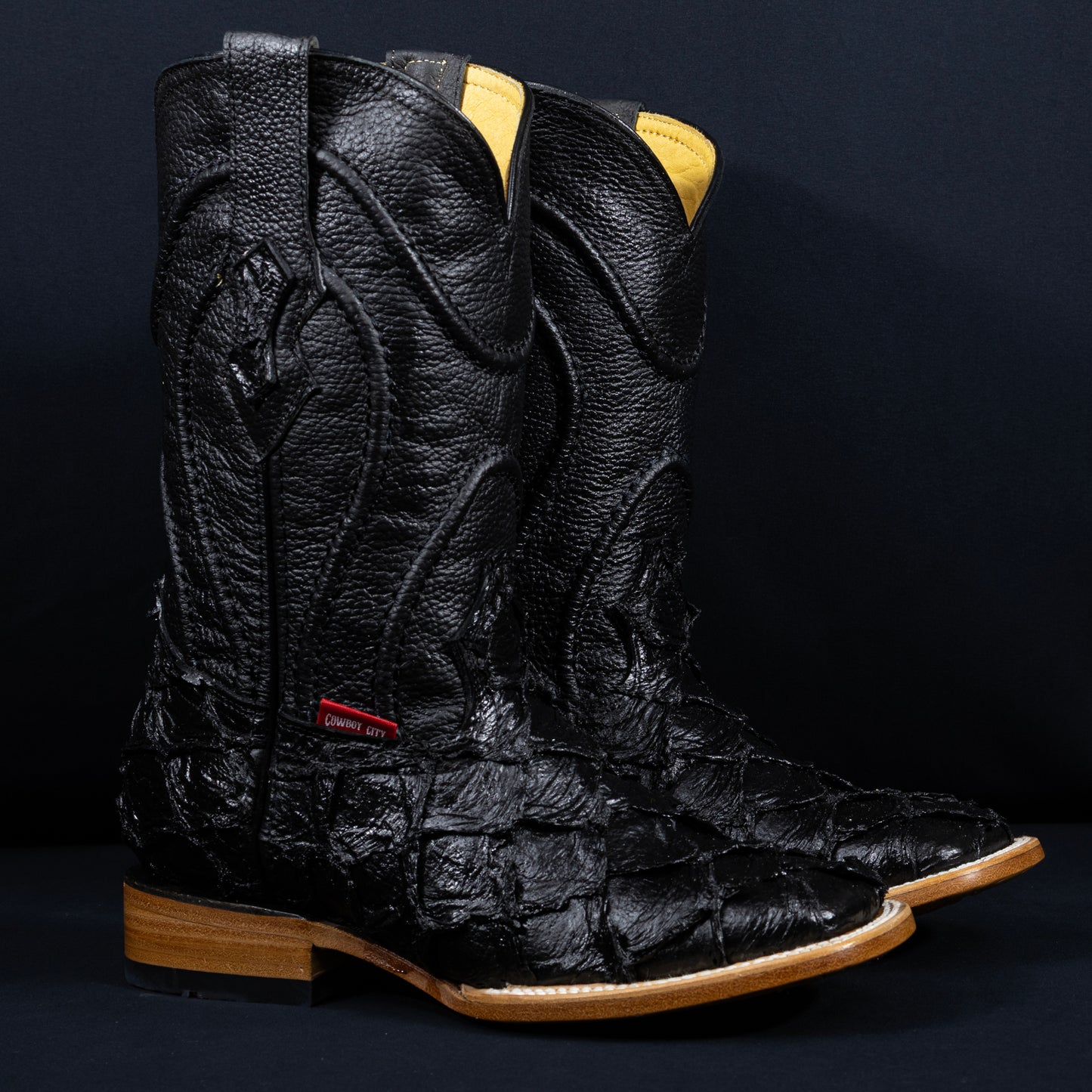 Cowboy City Fish Black Clone Boots - Handmade Mexican Western Boots