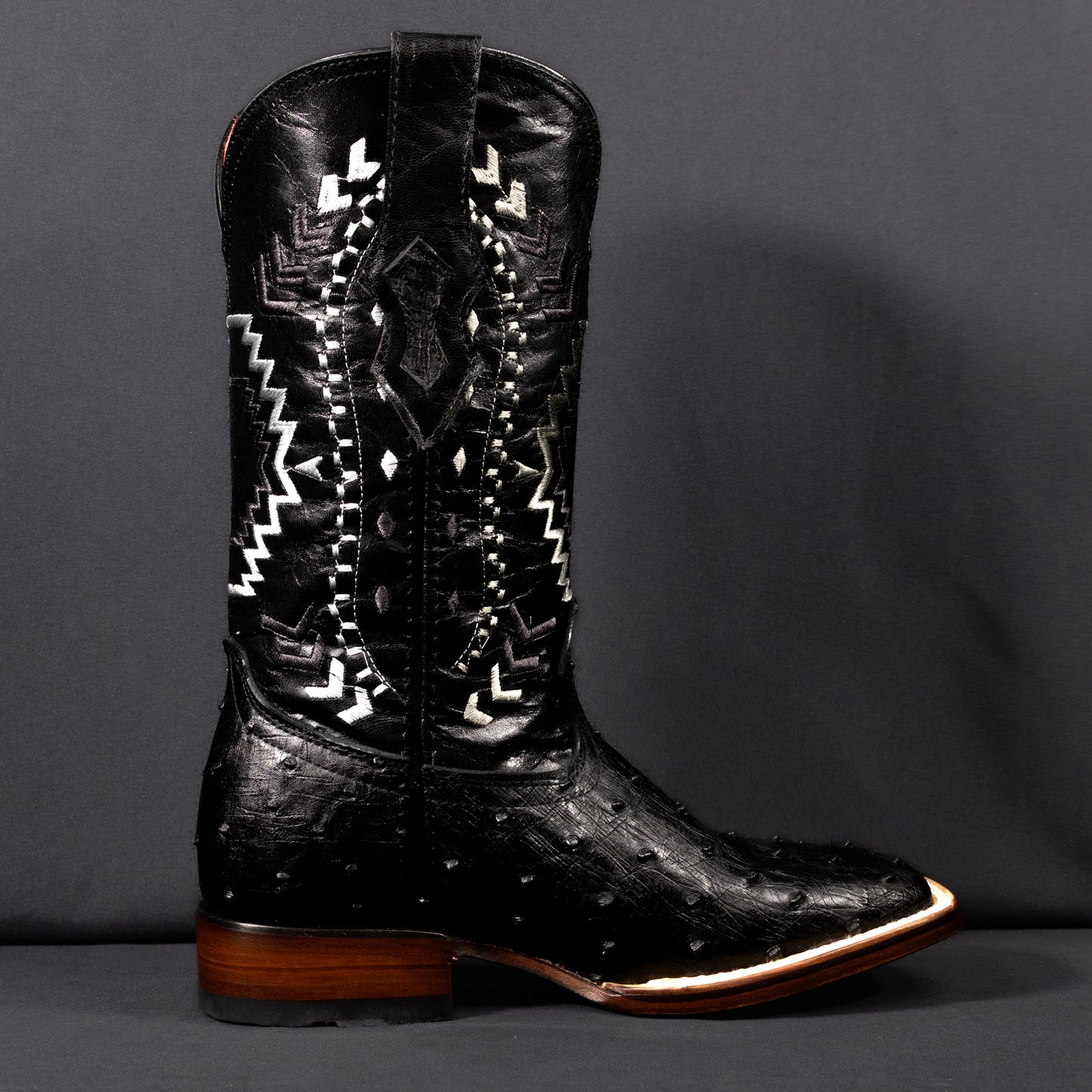 Cowboy City Black Ostrich Square Toe Clone