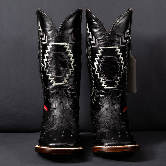 Cowboy City Black Ostrich Square Toe Clone