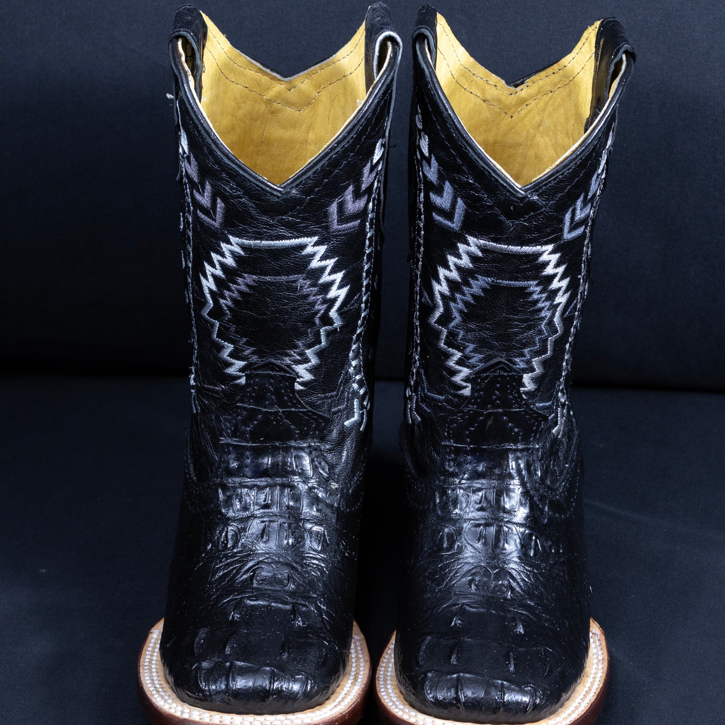 Kids Cowboy City Black Hornback Prints Caiman Square Toe Boots