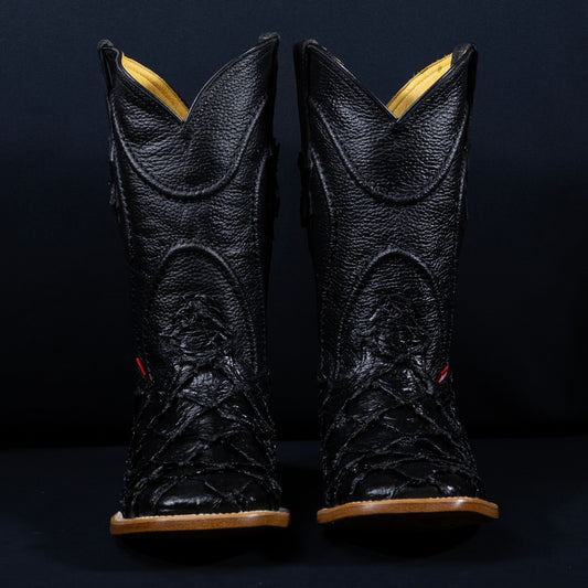 Cowboy City Fish Black Clone Boots - Handmade Mexican Western Boots