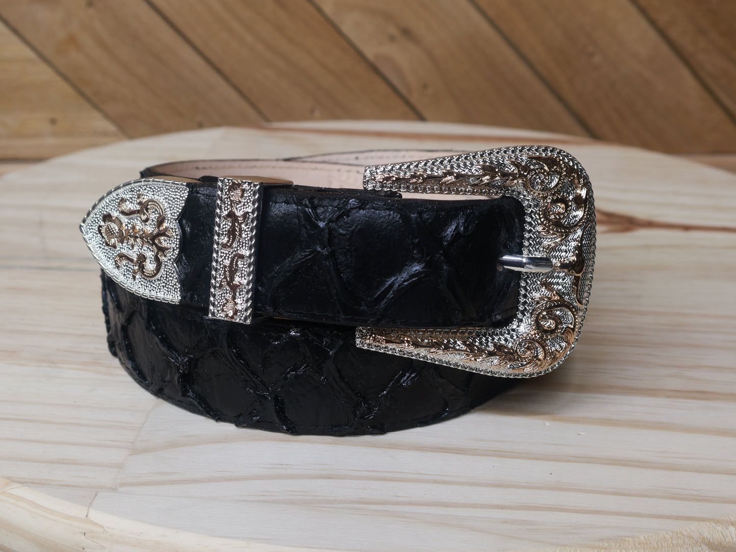 Cowboy City Black Clone Pirarucu Western Belt + 3-Piece Buckle Set