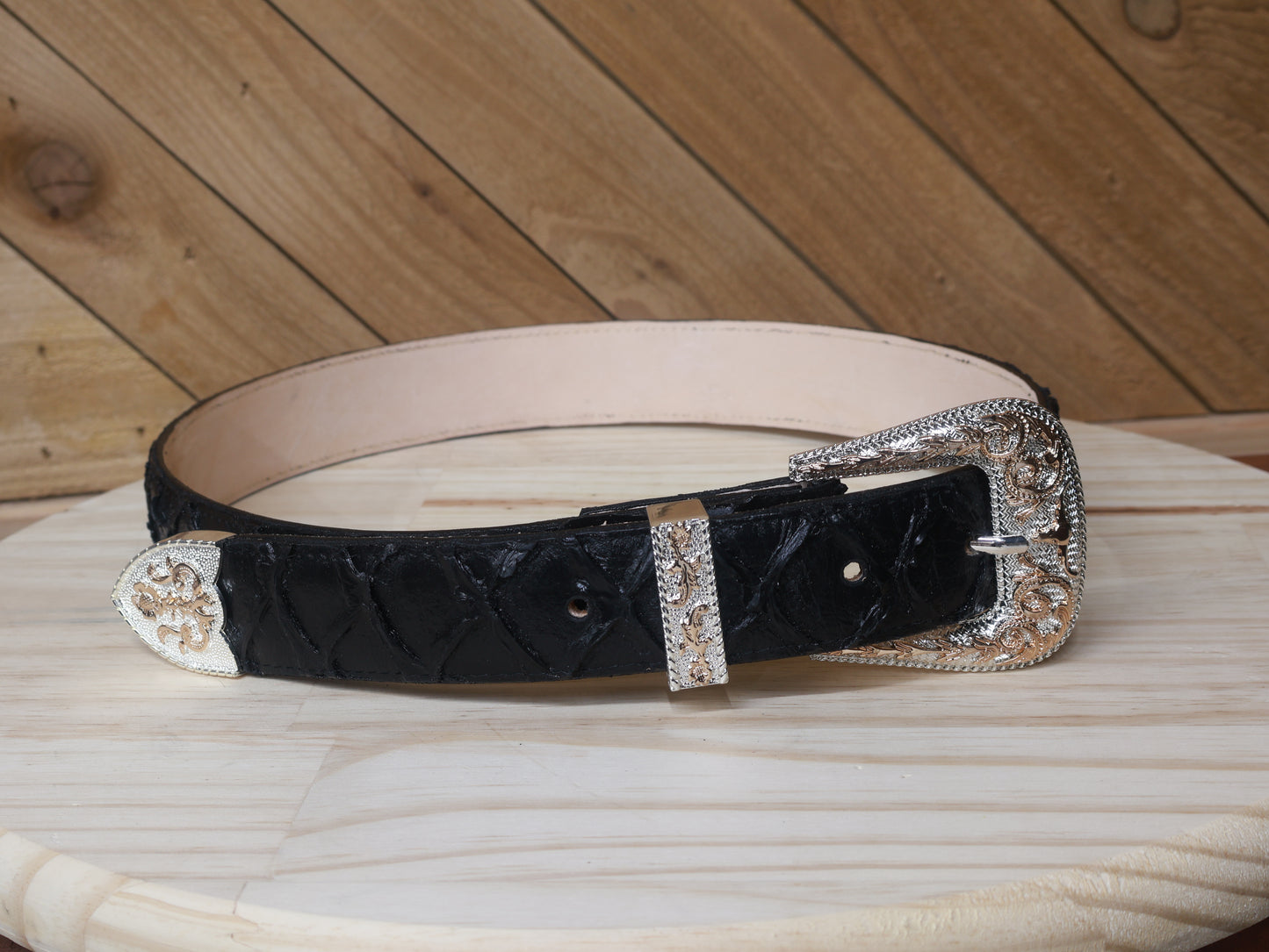 Cowboy City Black Clone Pirarucu Western Belt + 3-Piece Buckle Set