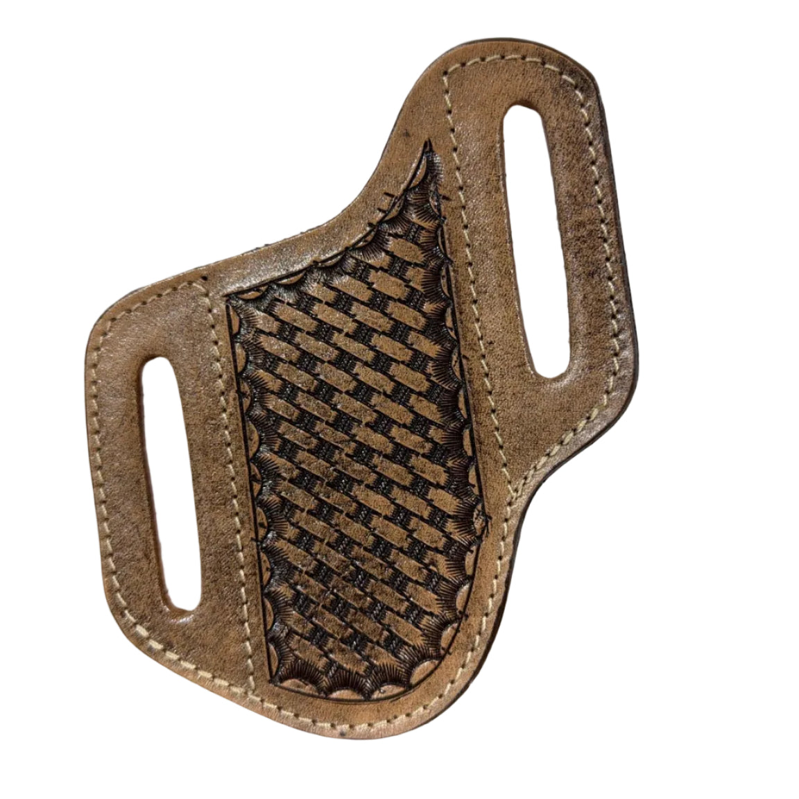 Cowboy City Hand-Tooled Basketweave Leather Belt Sheath Genuine Leather