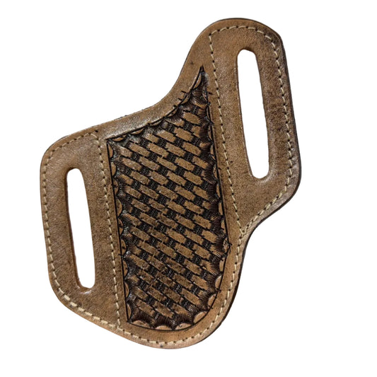 Cowboy City Hand-Tooled Basketweave Leather Belt Sheath Genuine Leather
