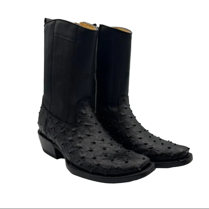 Cowboy City Men’s Ostrich Clone Ankle Boots – Black