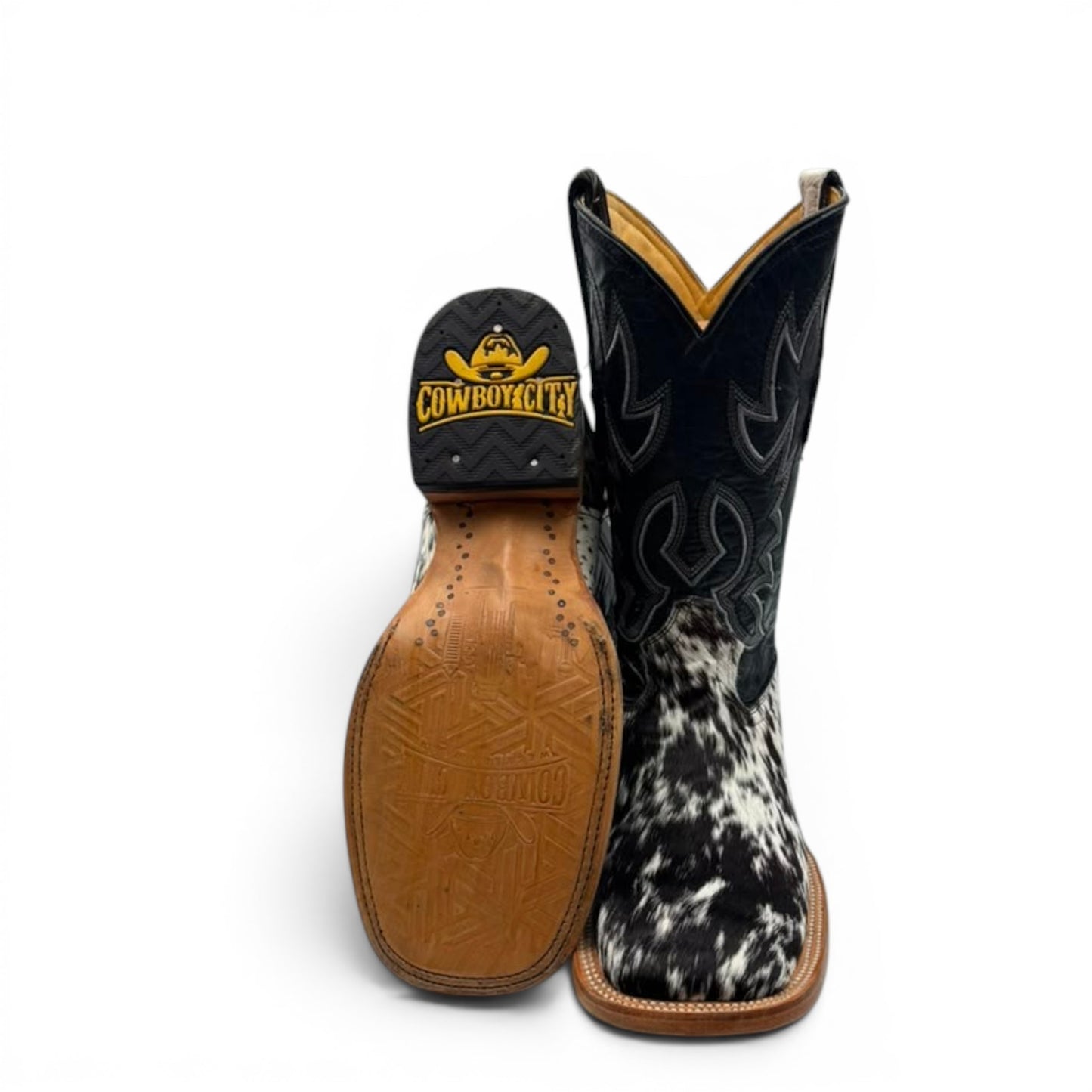 Cowboy City Mens Black & White Cow Hide Boots (EVERY PAIR IS UNIQUE)