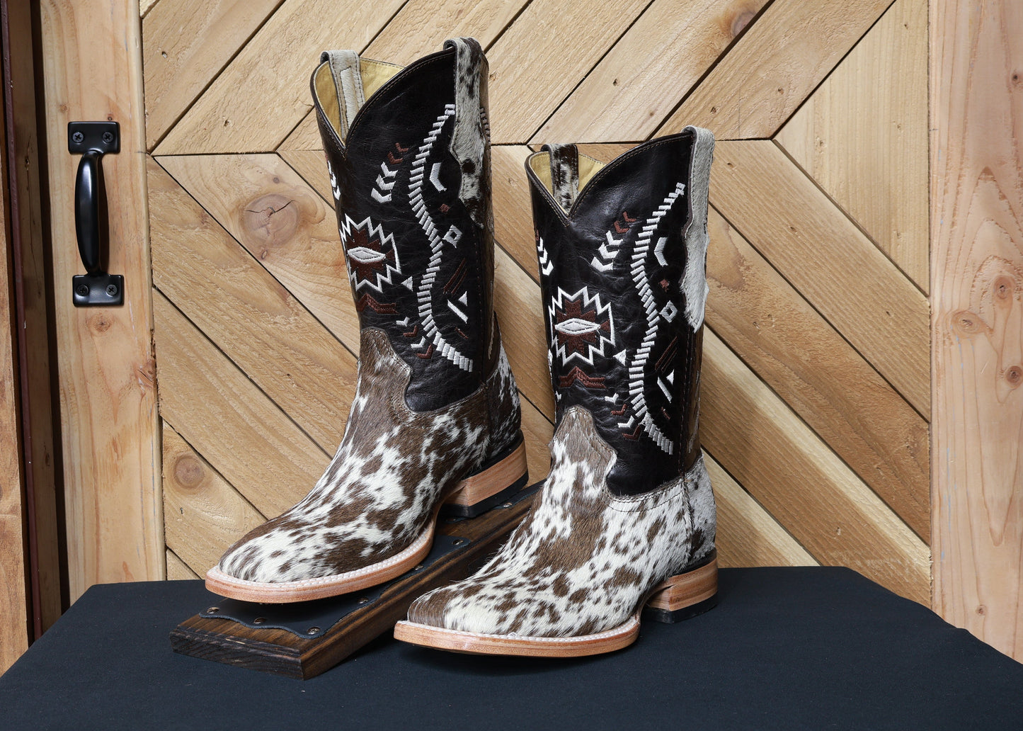 Cowboy City Mens Brown & White Cow Hide Boots (EVERY PAIR IS UNIQUE)