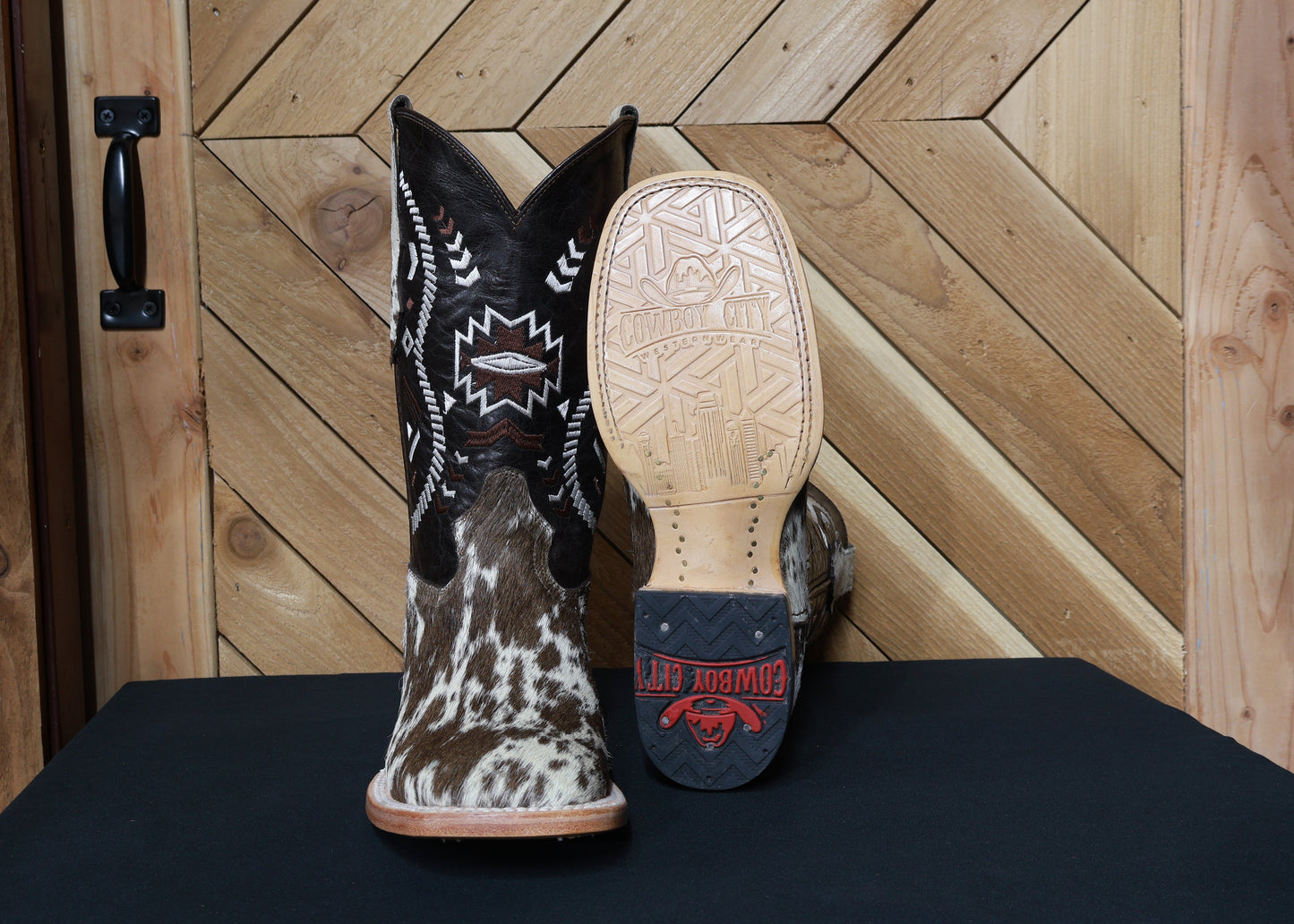 Cowboy City Mens Brown & White Cow Hide Boots (EVERY PAIR IS UNIQUE)