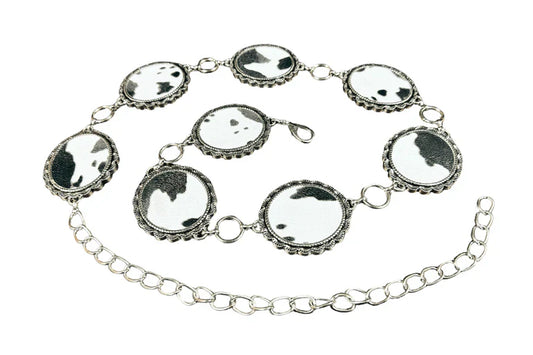 Cowboy City Women's Cow Print Chain Belt  Black 16017