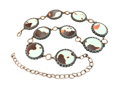 Cowboy City Women's Cow Print Chain Belt Brown 160177
