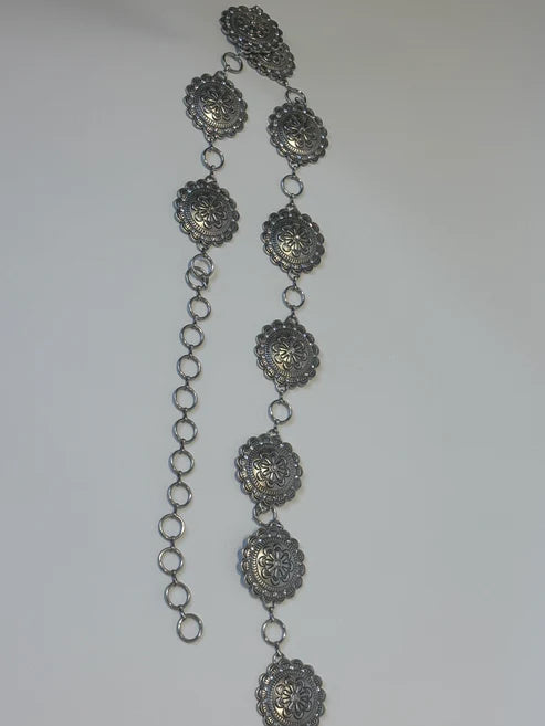 Cowboy City Women's Floral Medallion Chain Belt 16015 Silver