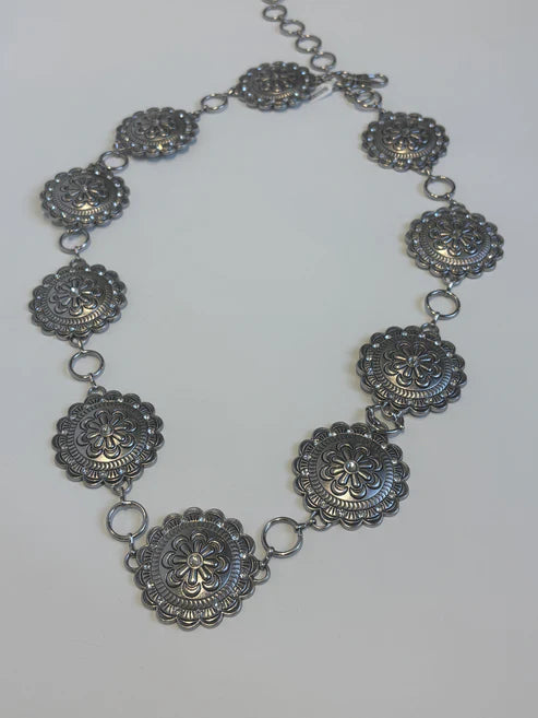 Cowboy City Women's Floral Medallion Chain Belt 16015 Silver