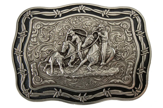 Crumrine Silver and Black Team Roper Rectangle Buckle 38679