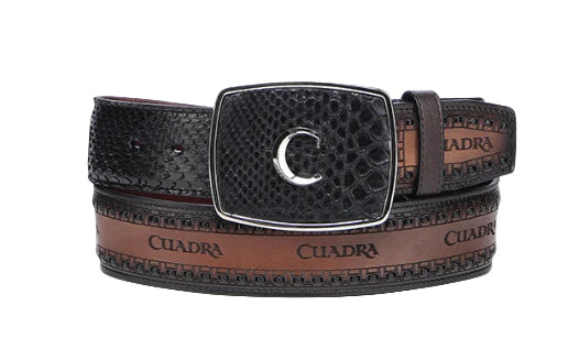 Cuadra BC378 Men Black Python Laser & Woven Belt