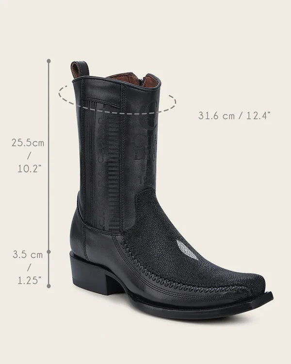 Cuadra CU783 Black Stingray Laser & Woven Narrow Square Toe CU783