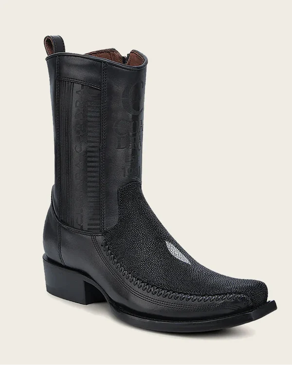 Cuadra CU783 Black Stingray Laser & Woven Narrow Square Toe CU783