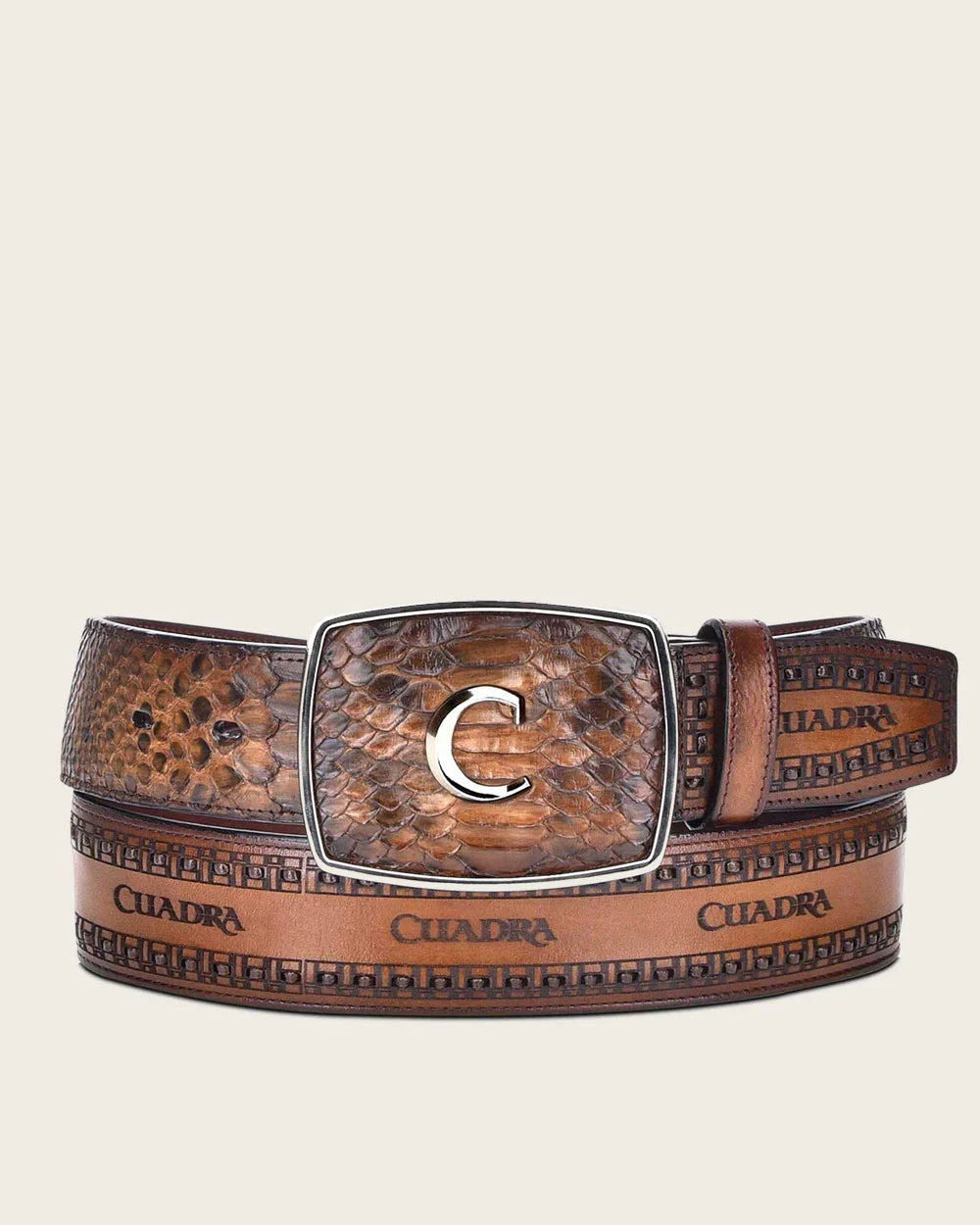 Cuadra Brown Fashion Cowboy Python Leather Belt BC200