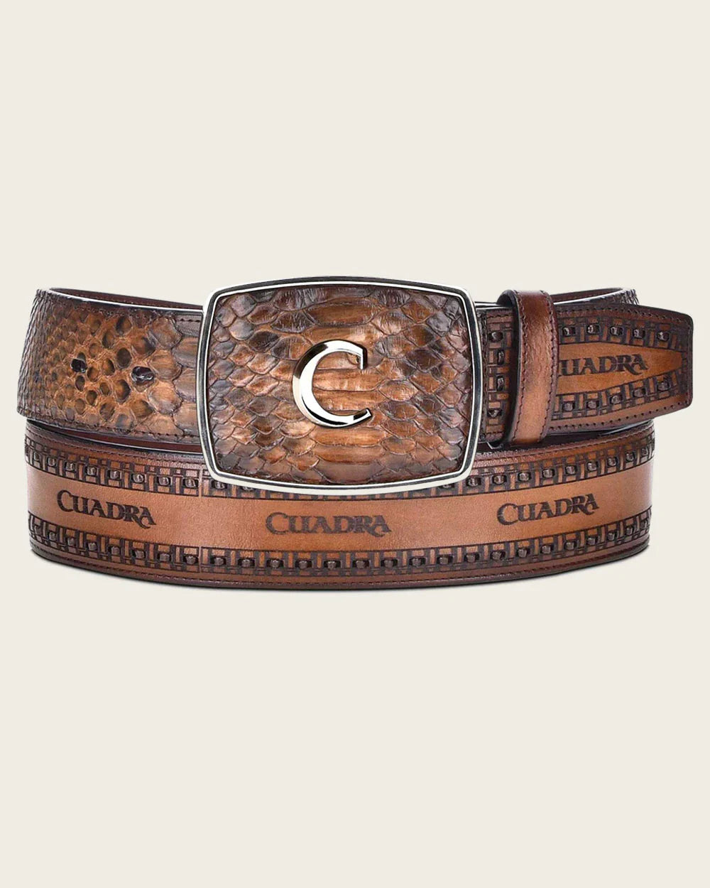 Cuadra Brown Fashion Cowboy Python Leather Belt BC200