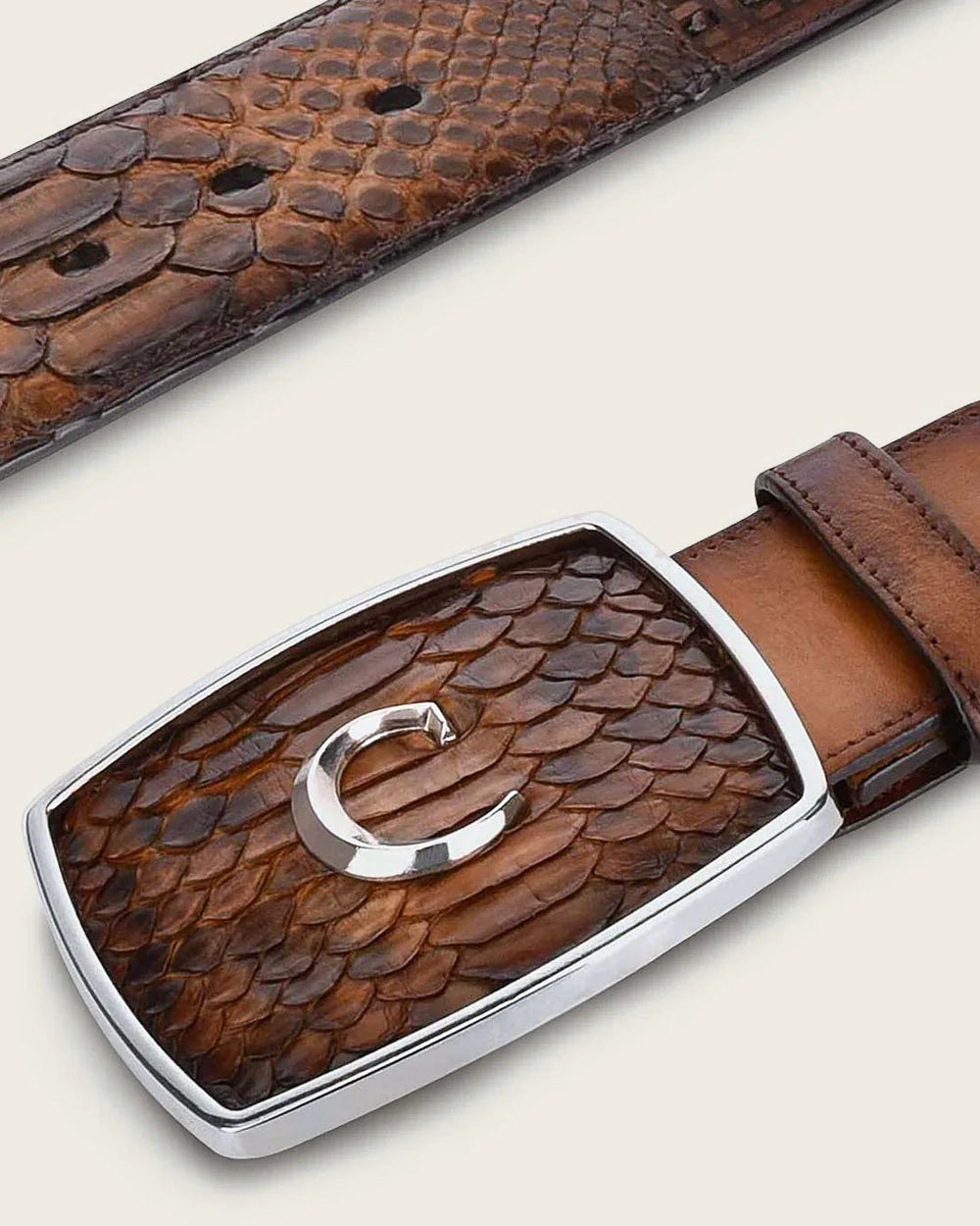 Cuadra Brown Fashion Cowboy Python Leather Belt BC200