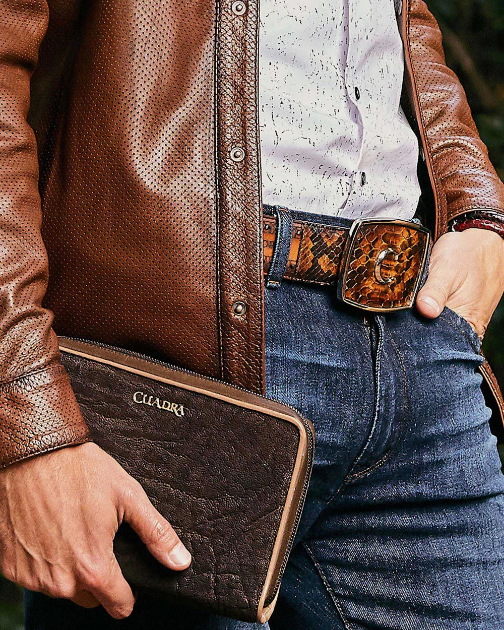 Cuadra Brown Fashion Cowboy Python Leather Belt BC200