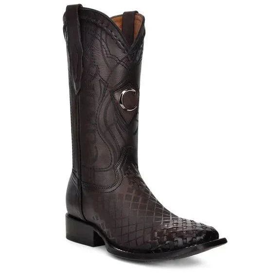 Cuadra Men's Over Black Laser & Embroidery Square Toe Western Boots CU676