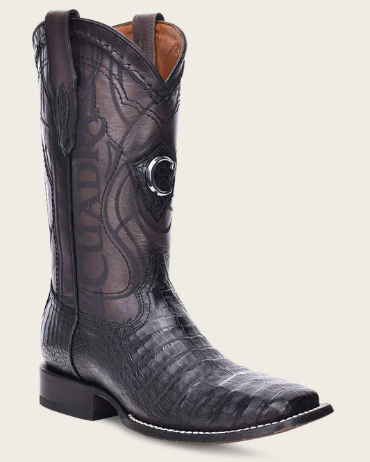 Cuadra Men's CU678 Black Caiman Laser & Embroidery Square Toe Boot (EE Wide)