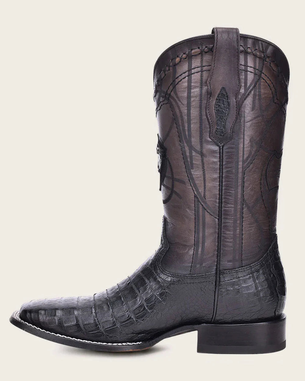 Cuadra Men's CU678 Black Caiman Laser & Embroidery Square Toe Boot (EE Wide)