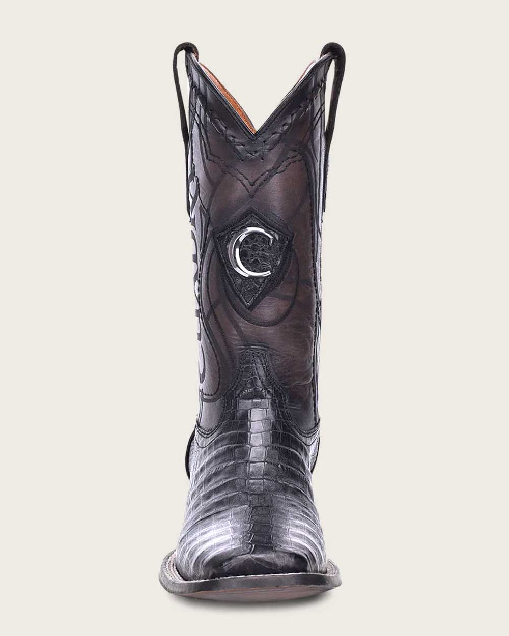Cuadra Men's CU678 Black Caiman Laser & Embroidery Square Toe Boot (EE Wide)