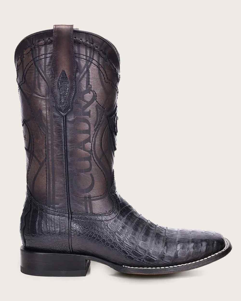 Cuadra Men's CU678 Black Caiman Laser & Embroidery Square Toe Boot (EE Wide)