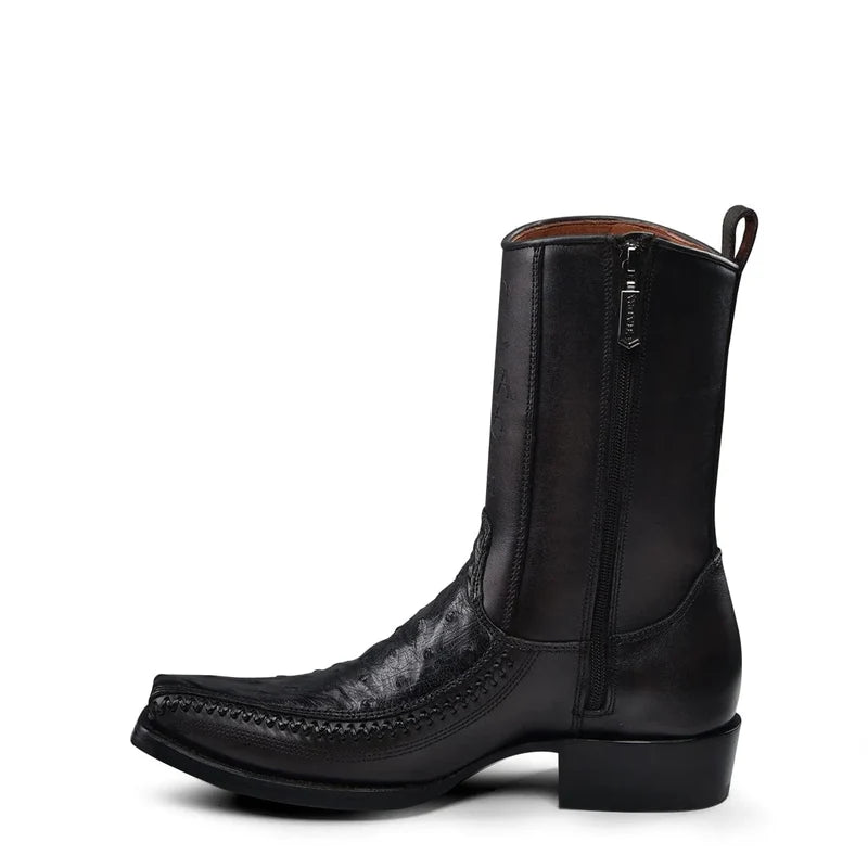 Cuadra CU802 MN Black Ostrich Laser & Woven Narrow Square Toe