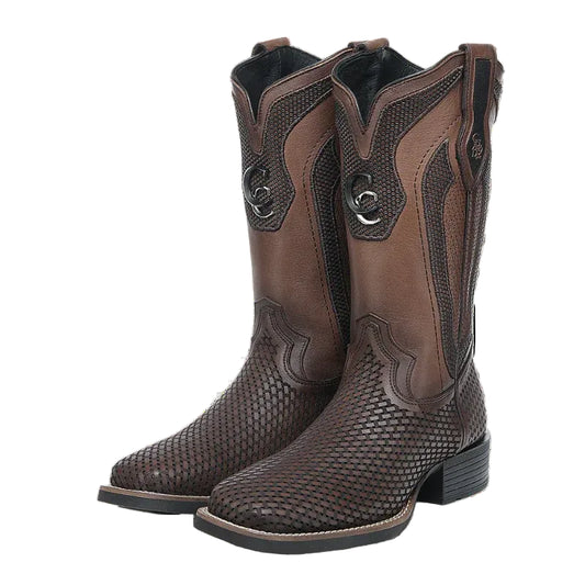 Cuadra CU984 Men's Honey Embroidery & Laser Square Toe Western Boots CU984