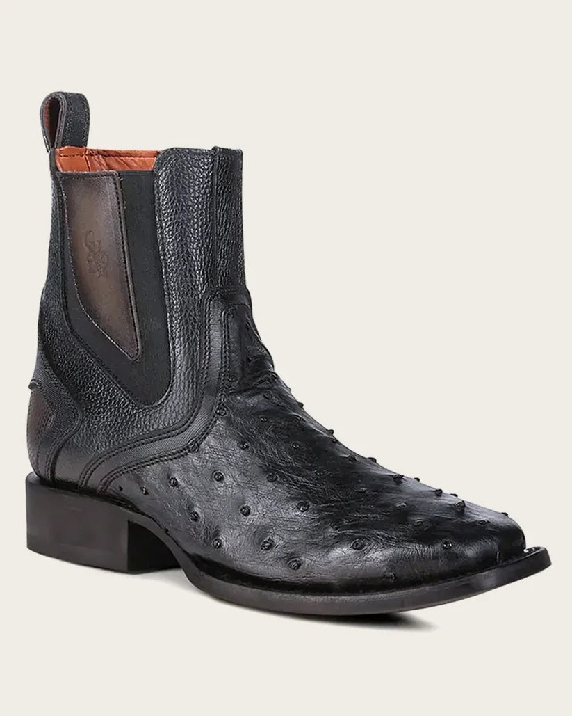 Cuadra CU821 Men's Black Ostrich Zipper & Elastic Square Toe Urban Boots CU821