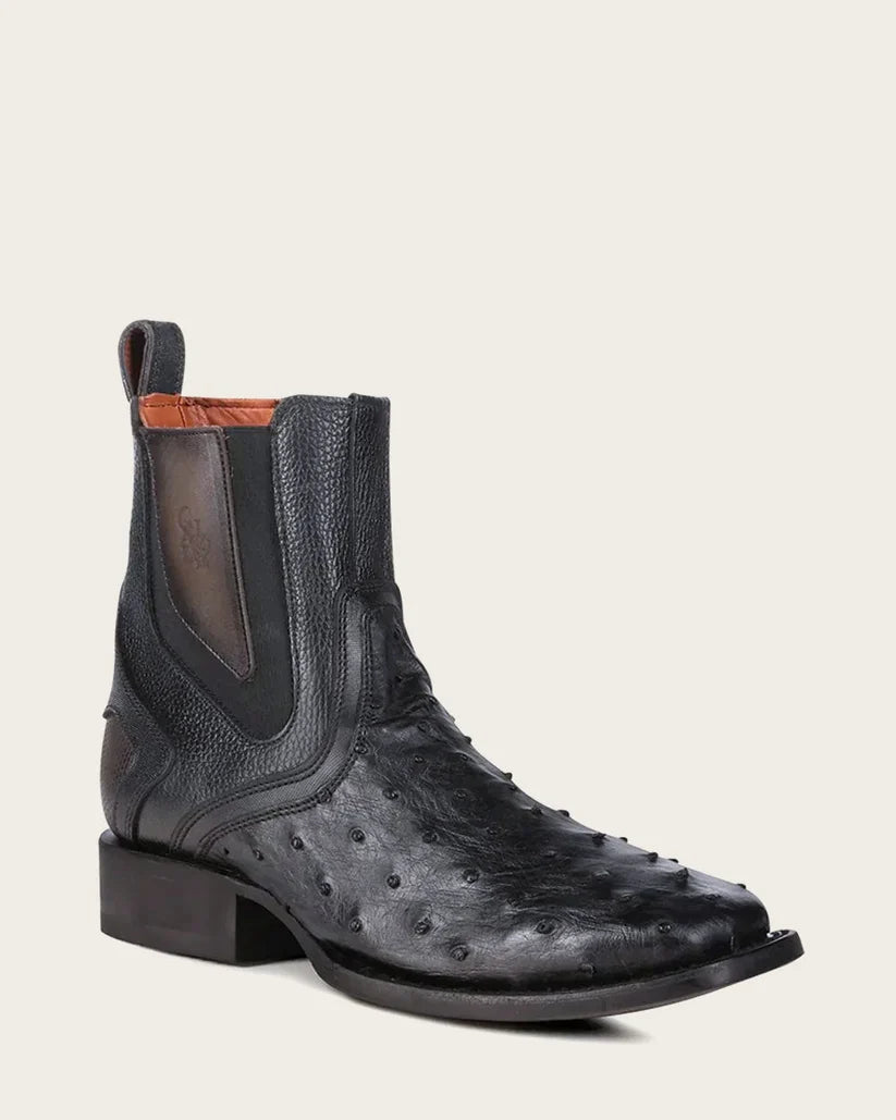 Cuadra CU821 Men's Black Ostrich Zipper & Elastic Square Toe Urban Boots CU821