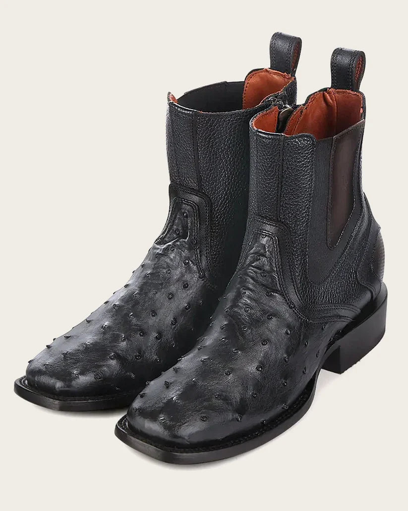 Cuadra CU821 Men's Black Ostrich Zipper & Elastic Square Toe Urban Boots CU821