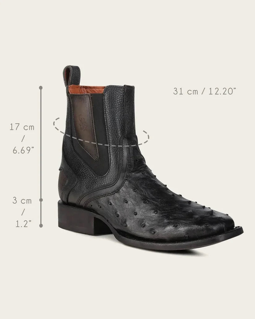 Cuadra CU821 Men's Black Ostrich Zipper & Elastic Square Toe Urban Boots CU821