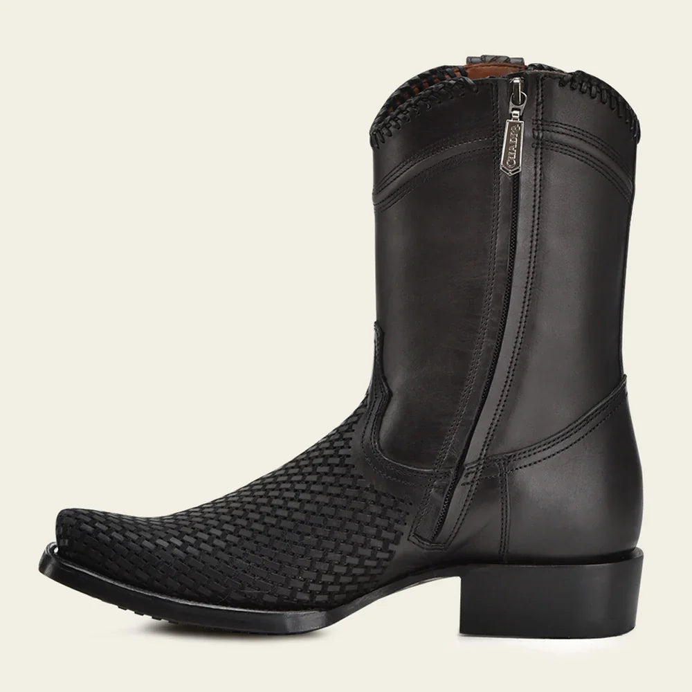 Cuadra Men's CU969 Black Laser-Woven Narrow Square Toe Zipper Boot (EE Wide)