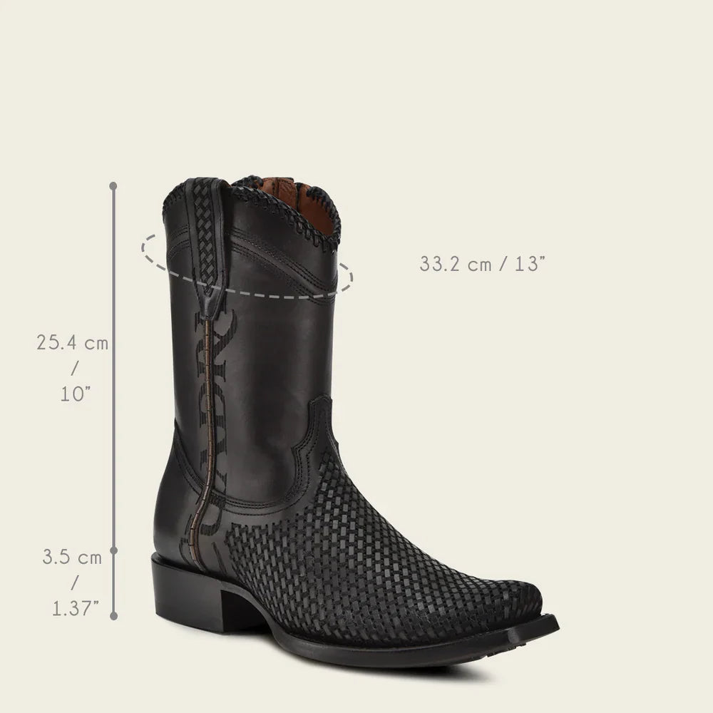 Cuadra Men's CU969 Black Laser-Woven Narrow Square Toe Zipper Boot (EE Wide)