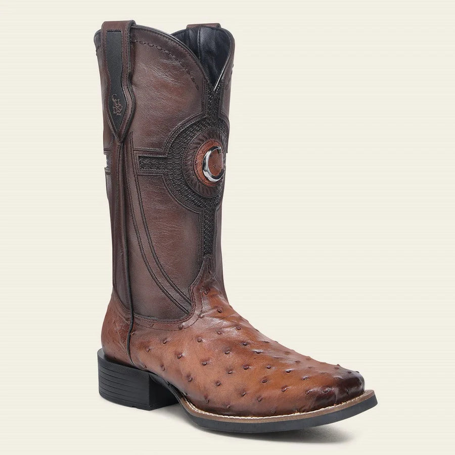 Cuadra Men's CU973 Orange & Honey Ostrich Studs & Embroidery & Woven Square Toe