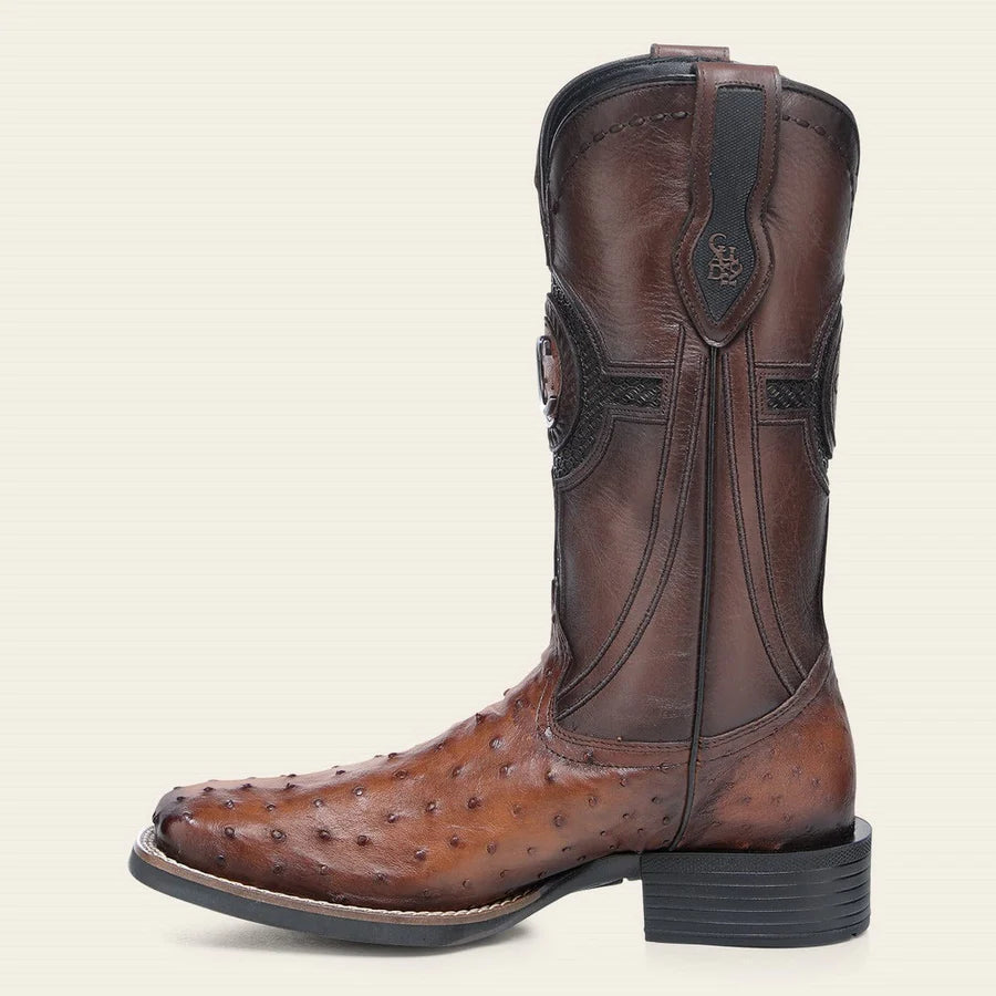 Cuadra Men's CU973 Orange & Honey Ostrich Studs & Embroidery & Woven Square Toe