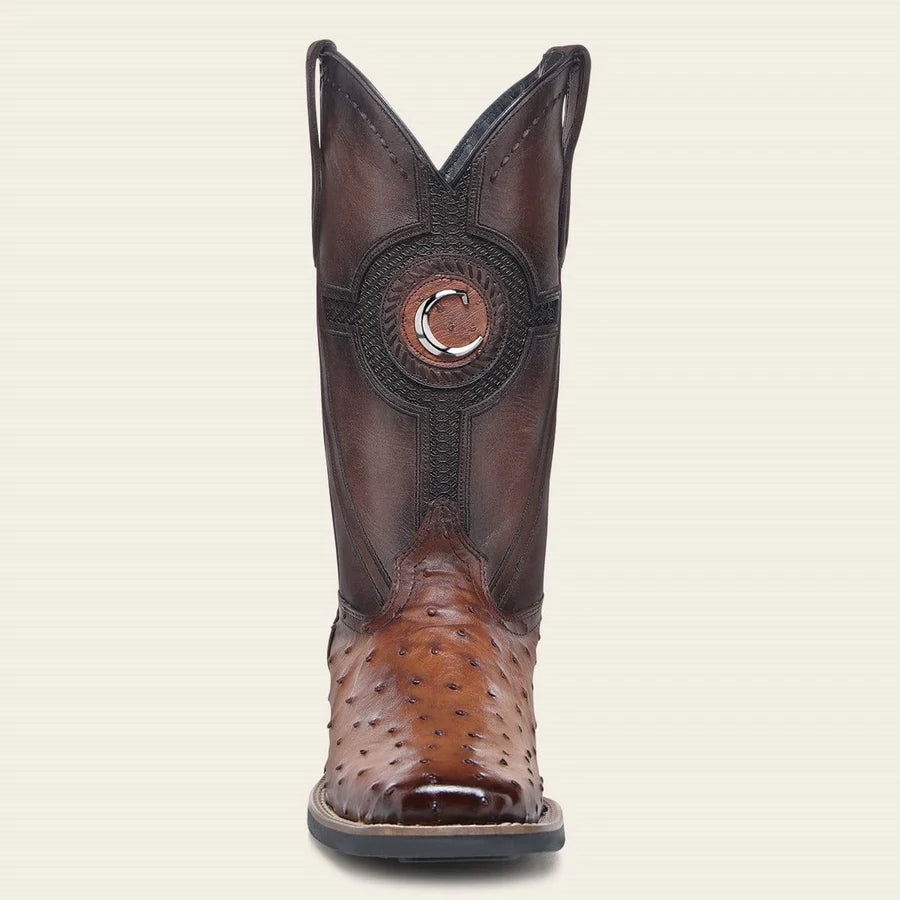 Cuadra Men's CU973 Orange & Honey Ostrich Studs & Embroidery & Woven Square Toe