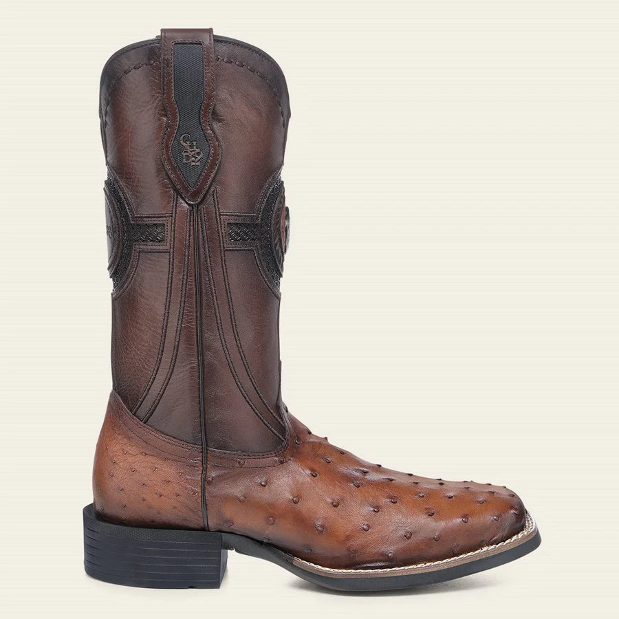 Cuadra Men's CU973 Orange & Honey Ostrich Studs & Embroidery & Woven Square Toe