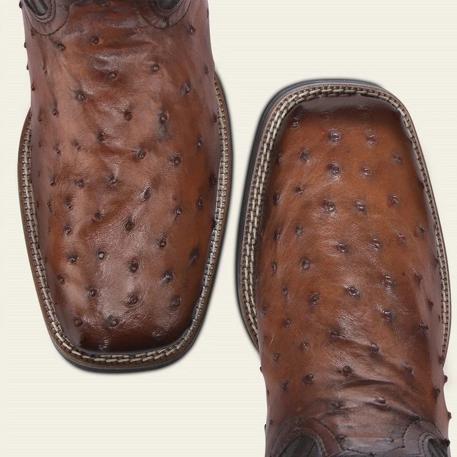 Cuadra Men's CU973 Orange & Honey Ostrich Studs & Embroidery & Woven Square Toe