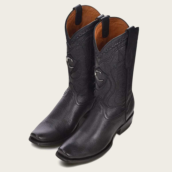 Cuadra Men's Deer Laser & Embroidery Narrow Square Toe Black Boots CU587
