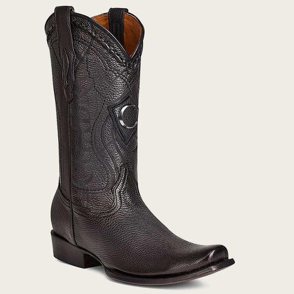 Cuadra Men's Deer Laser & Embroidery Narrow Square Toe Black Boots CU587