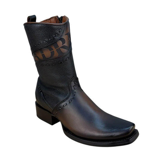 Cuadra Men's Viena Black Laser & Woven Narrow Square Toe Boots CU559