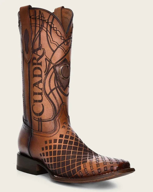 Cuadra Men's Honey Laser-Engraved Bovine Leather Western Boots CU500