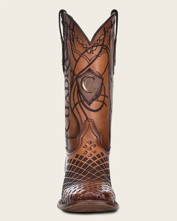 Cuadra Men's Honey Laser-Engraved Bovine Leather Western Boots CU500