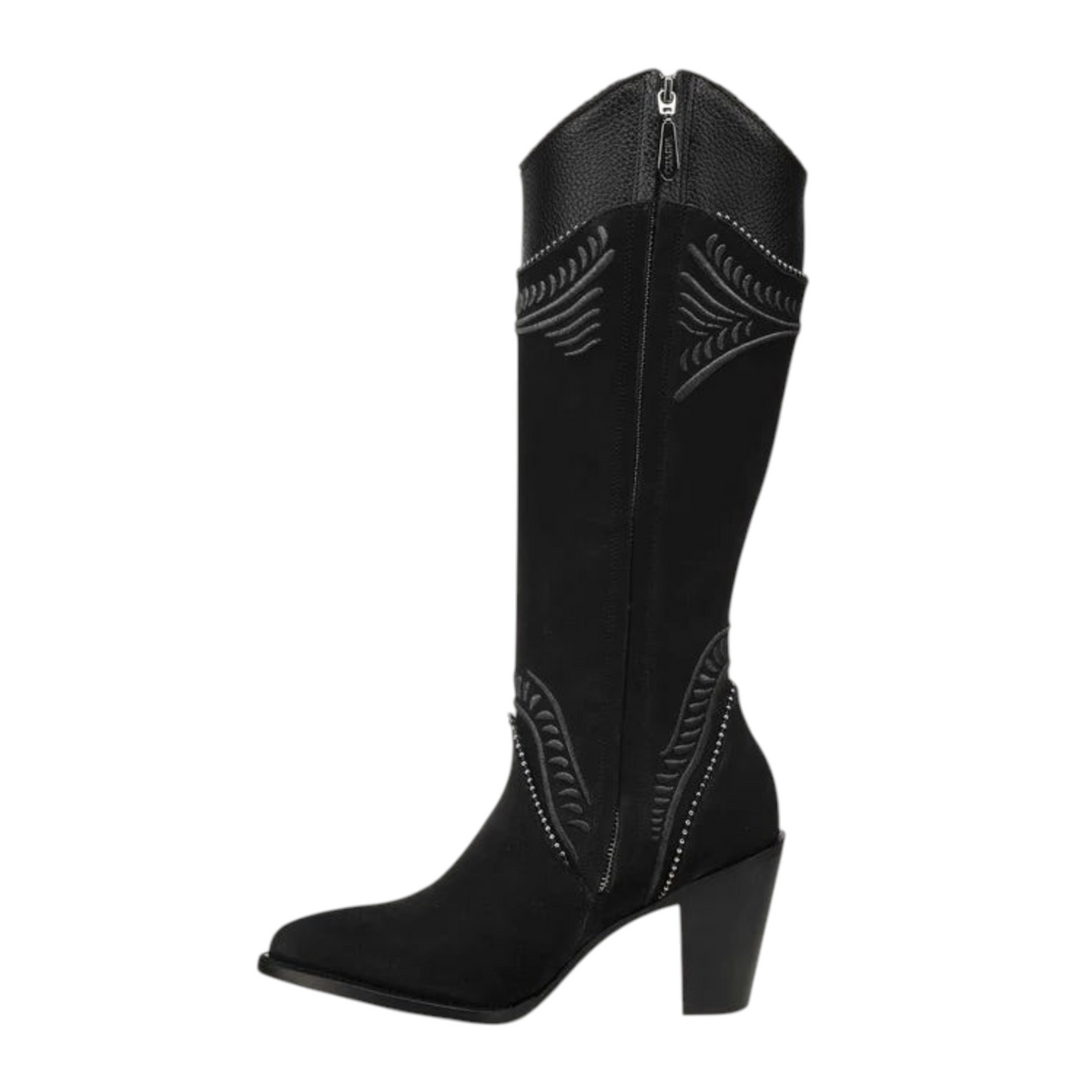 Cowboy City Western Wear Cuadra black leather knee-high boots with high-relief embroidery and side zipper